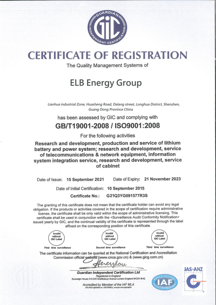 ISO9001-2008 battery certification